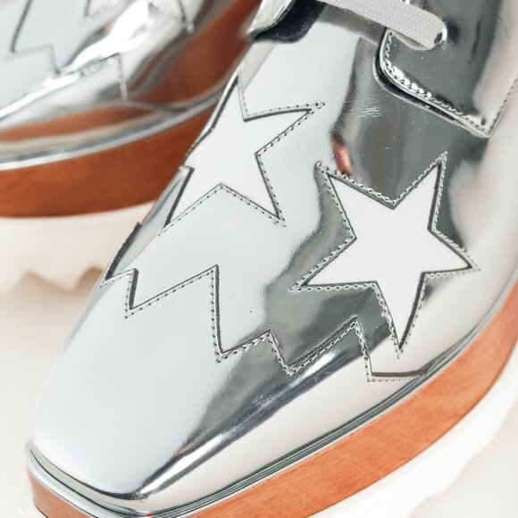 Stella McCartney Elyse Silver Star Vegan-Leather Lace-Up Platforms - Picture 7 of 11